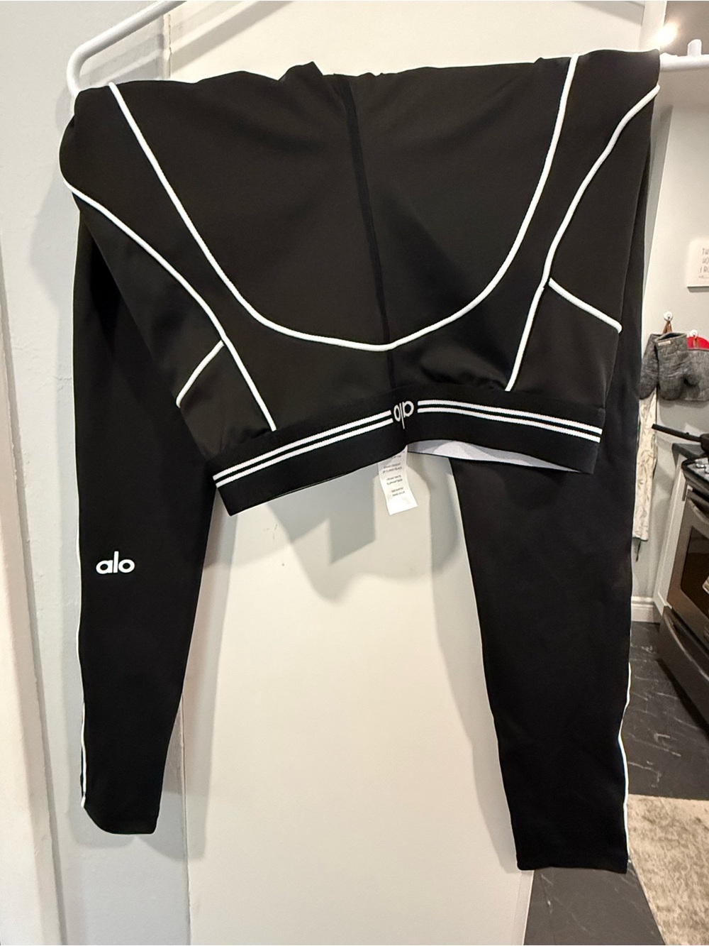ALO Yoga Black Leggings with White Piping
